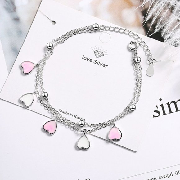 NEW 925 Sterling Silver Glazed Heart Bracelet - Picture 7 of 8